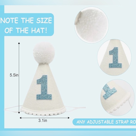 White and Blue Party Hat with Pom Pom - Picture 2 of 5